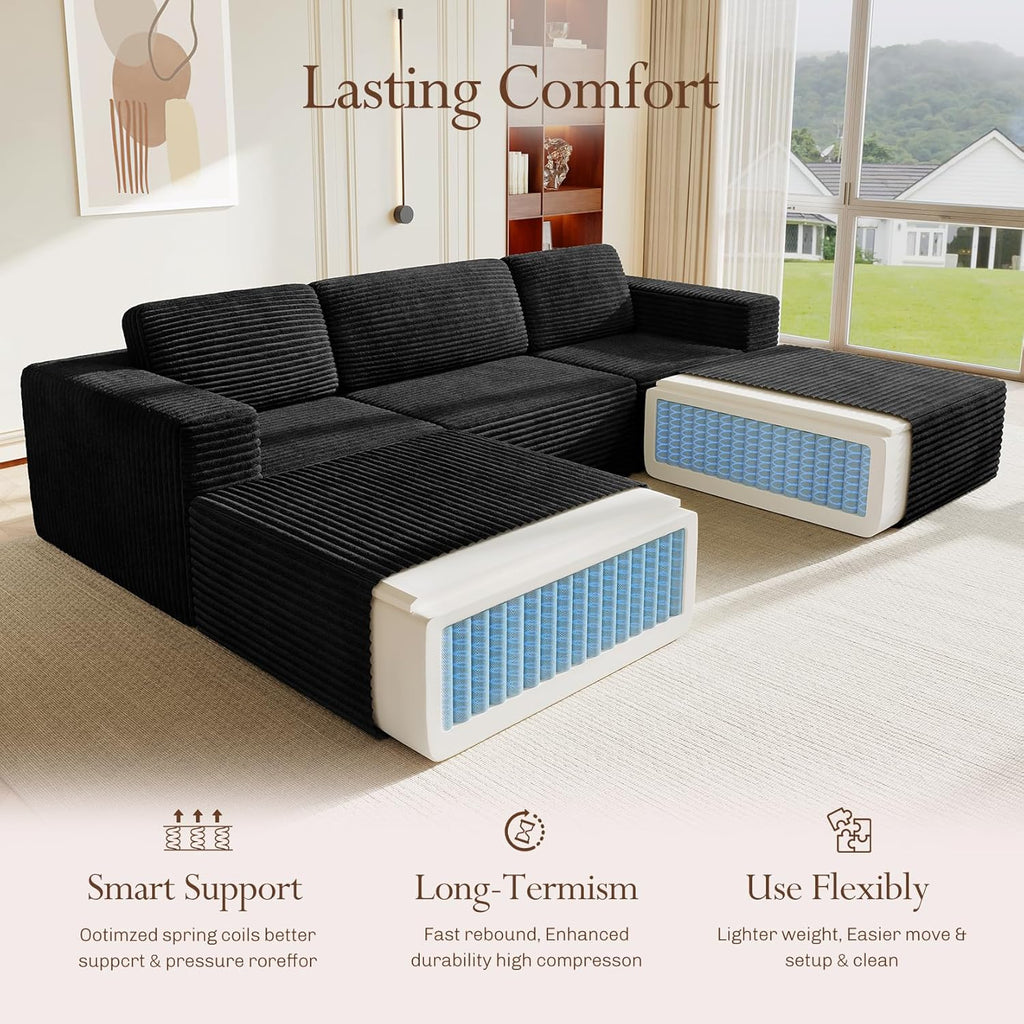 Vesgantti 119" Oversized U-Shaped Modular Sectional Sofa with 2 Movable Ottomans, Modern Cloud Couch with Deep Seat & Spring Support, Boneless Couches for Living Room, No Assembly Required, Black