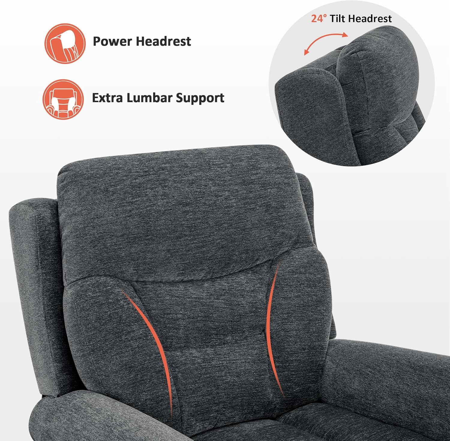 MCombo Triple Motor Power Lift Recliner Chair with Massage and Lumbar&seat Heating, Rolled Arms, Adjustable Headrest for Elderly People, Fabric 7888 (Dark Grey, Medium)