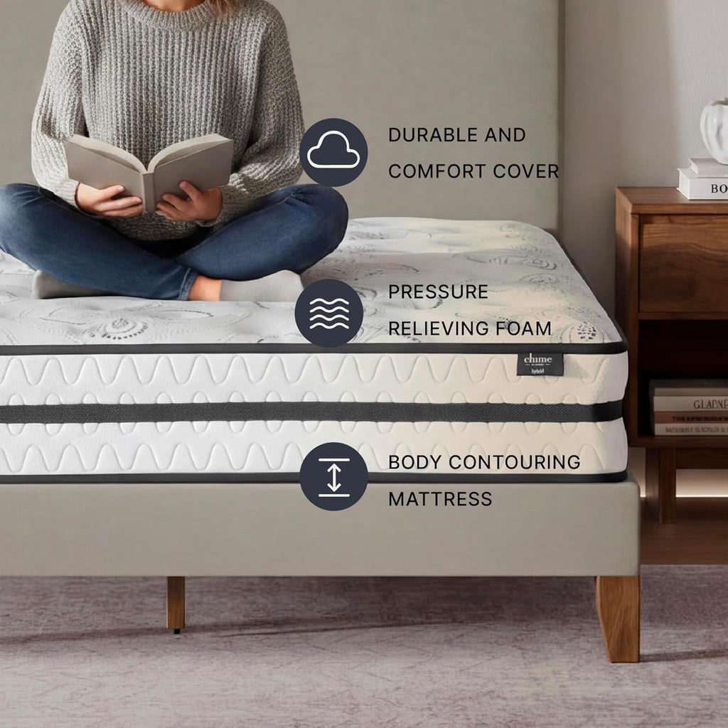Signature Design by Ashley Full Size Chime 10 Inch Medium Firm Hybrid Mattress with Cooling Gel Memory Foam for Pressure Relief, Fiberglass Free, Mattress In A Box
