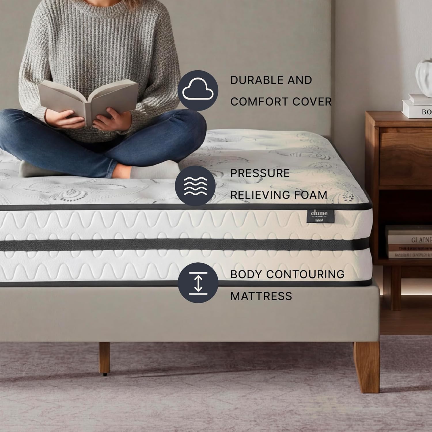 Signature Design by Ashley Full Size Chime 10 Inch Medium Firm Hybrid Mattress with Cooling Gel Memory Foam for Pressure Relief, Fiberglass Free, Mattress In A Box