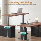 SEDETA Farmhouse L Shaped Standing Desk, 55 inch Height Adjustable Corner Desk with Storage Drawers, Standing Computer Desks with Power Outlets for Home Office, Black