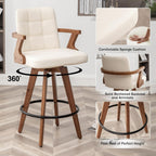 26” Counter Height Bar Stools,Leather Upholstered Bar Chair, Swivel Bar Stools with Back and Arms .Modern Beige Barstool Set of 2 for Kitchen Island