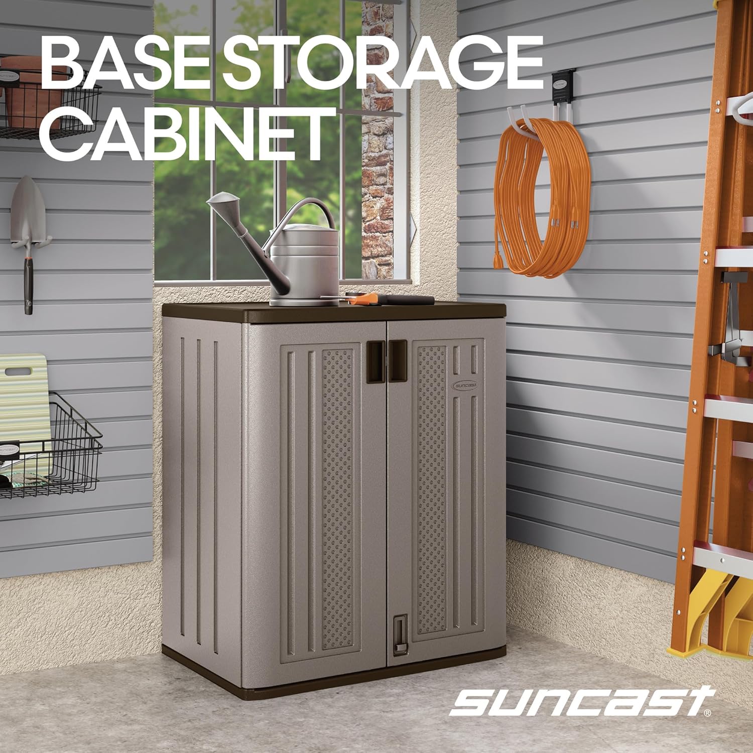 Suncast 36" Resin Base Garage Storage Cabinet, Platinum, Made in the USA