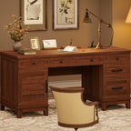 GarveeHome Executive Desk with File Drawers, Farmhouse Home Office Desk with Charging Station, 60 in Wooden Computer Desk with Cabinet Storage for Work Study Writing, Walunt Brown