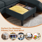 Convertible Sectional Sofa, Modern L Shaped 3-seat Sofa, 79" Linen Fabric Small Sectional Couch with Movable Ottoman, Couch for Small Spaces Living Room (Dark Grey)