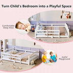Merax Full Montessori Floor Bed with Safety Guardrails – Solid Wood Kids Bed with Slats & Fence and Without Door, No Box Spring Needed, White