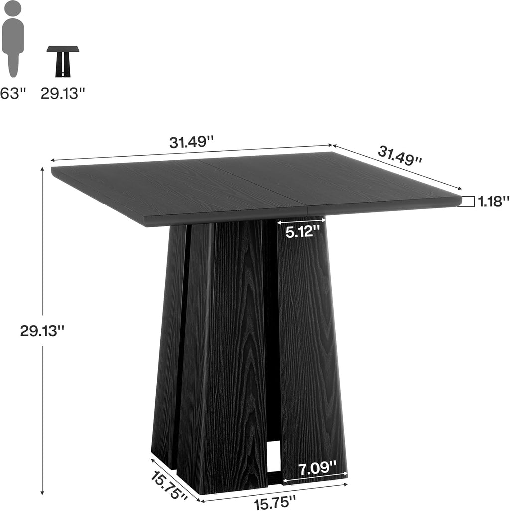 LITTLE TREE Wooden Square Dining Table 4 Sets, 31.5" Farmhouse Kitchen Table with Heavy-Duty Pedestal Base, Dinner Furniture for Dining Room, Living Room, Kitchen (1, Black)