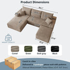 95" Cloud Sectional Couch with Ottoman,Modern U-Shaped Cloud Couch with Deep Seat,Comfy Corduroy 3-Seater Sofa,Memory Foam Sofa for Living Room,No Assembly (Camel,Left-Facing Chaise)