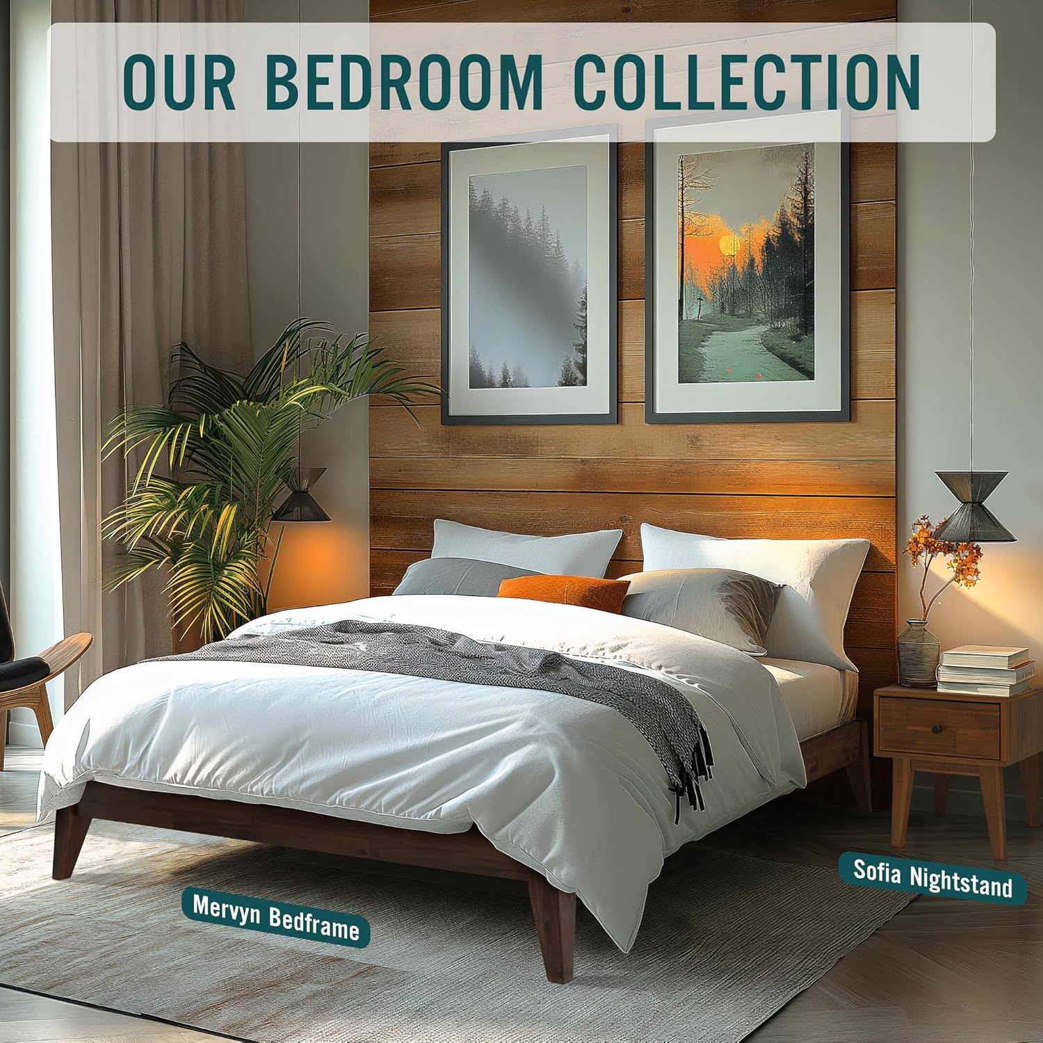 Acacia Mervyn Bed Frame Solid Wood Platform Bed, King Bed Frame No Headboard, Natural Wood Bed Compatible with All Mattress Types, No Box Spring Needed, Quick & Easy Assembly, Chocolate