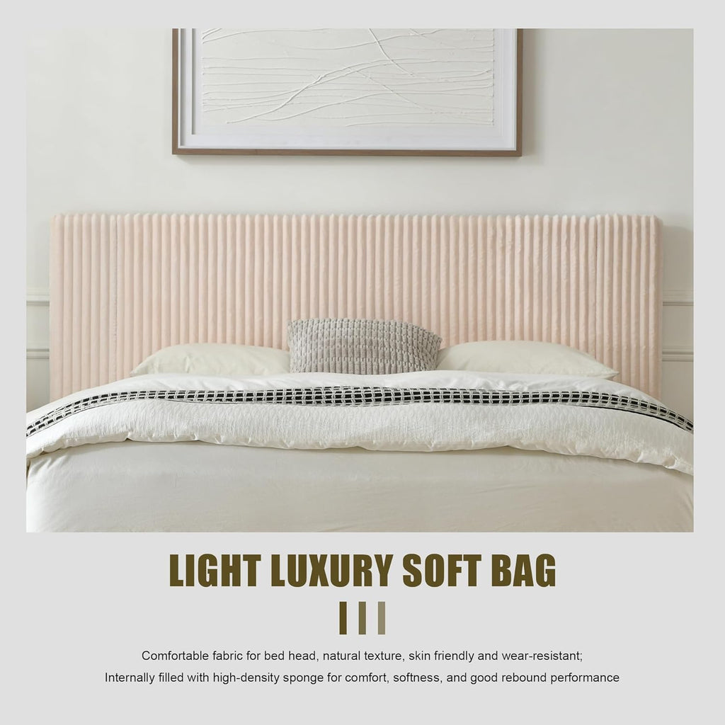 YUHUASHI Queen Size Storage Bed Frame, Vertical Striped headboard with Delicate Velvet Fabric, Hydraulic Lift for Storage, no Box Spring Needed, no Noise (Beige, Queen (U.S. Standard))