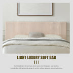 YUHUASHI Queen Size Storage Bed Frame, Vertical Striped headboard with Delicate Velvet Fabric, Hydraulic Lift for Storage, no Box Spring Needed, no Noise (Beige, Queen (U.S. Standard))