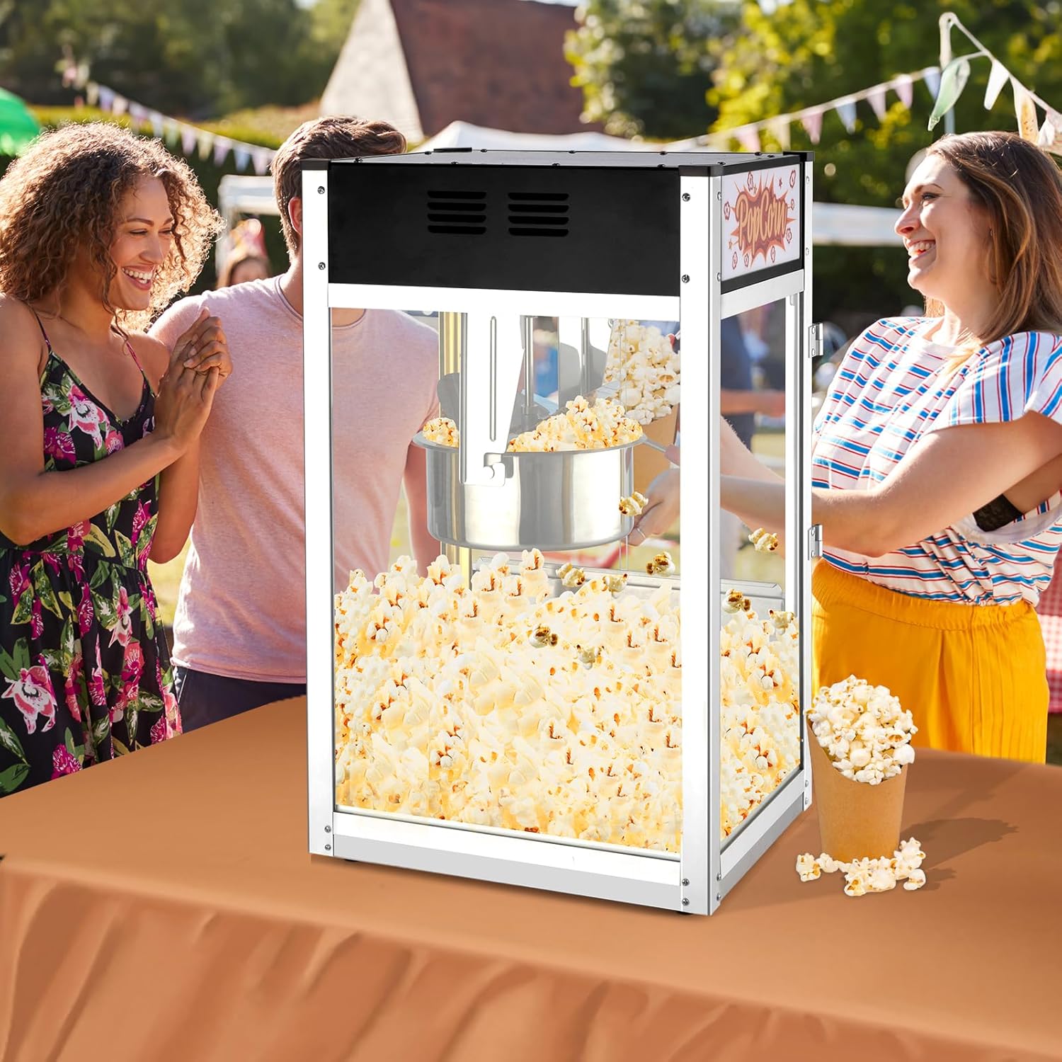 ROVSUN Commercial Popcorn Machine Movie Theater Style with 12 Ounce Kettle Makes Up to 80 Cups, Countertop Popcorn Maker Machine w/Stainless Steel Scoop, Oil Spoon & 3 Popcorn Cups, ETL Certified
