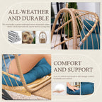 Yechen Hanging Egg Chair with Stand & Footrest, Foldable Wicker Rattan Swing Chair for Indoor Outdoor, Patio Hammock Chair with UV-Resistant Cushion, 350 lbs Capacity for Bedroom Porch Garden