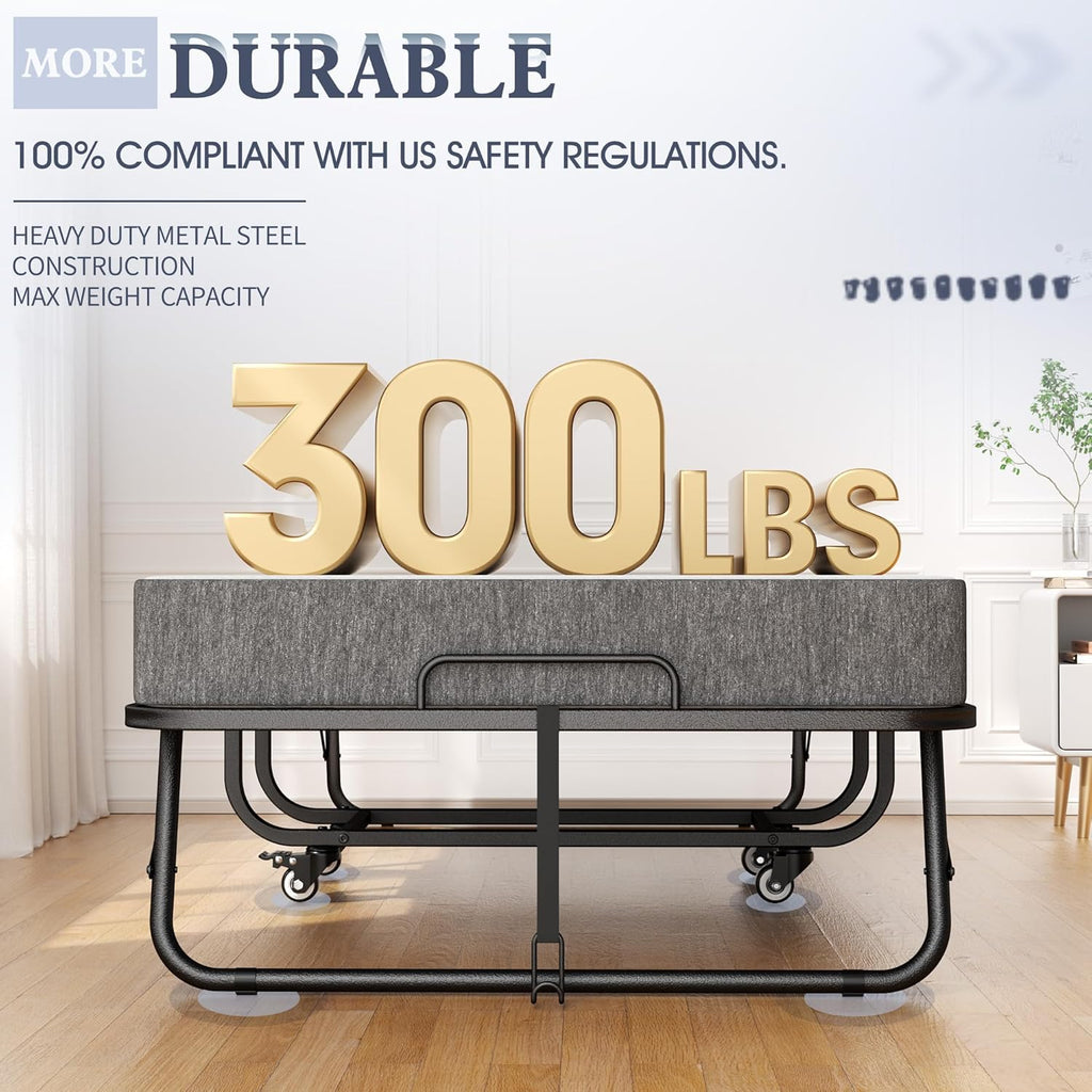 INTERGREAT Folding Bed, 75" x 31"Cot Size Portable Folding Beds for Adults, Metal Foldable Bed on Wheels for Guest, Space Saving Roll Away Beds for Easy Storage