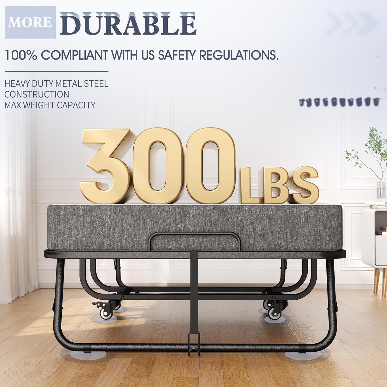 INTERGREAT Folding Bed, 75" x 31"Cot Size Portable Folding Beds for Adults, Metal Foldable Bed on Wheels for Guest, Space Saving Roll Away Beds for Easy Storage