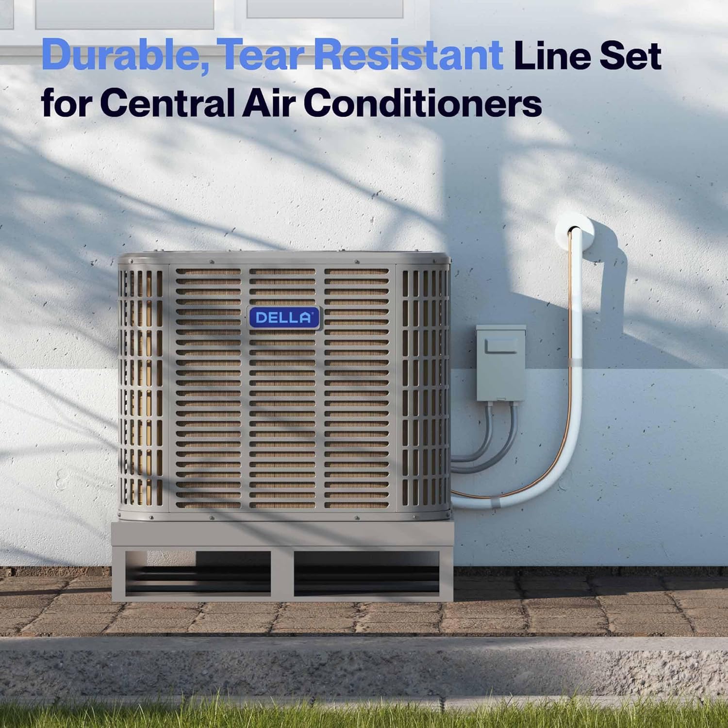 Della 50 Ft Length Central Air Conditioner Line Set, 3/8" & 3/4" O.D. Copper Pipes and 3/8" Thick White XPE Insulated Foam, Compatible with Central AC, Heat Pumps & Other HVAC Systems