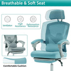 Simple Deluxe Home Office Desk Chair with Footrest, High-Back Mesh Rolling Swivel Reclining Chairs with Wheels, Comfortable Headrest, Lumbar Support, Comfy Arms