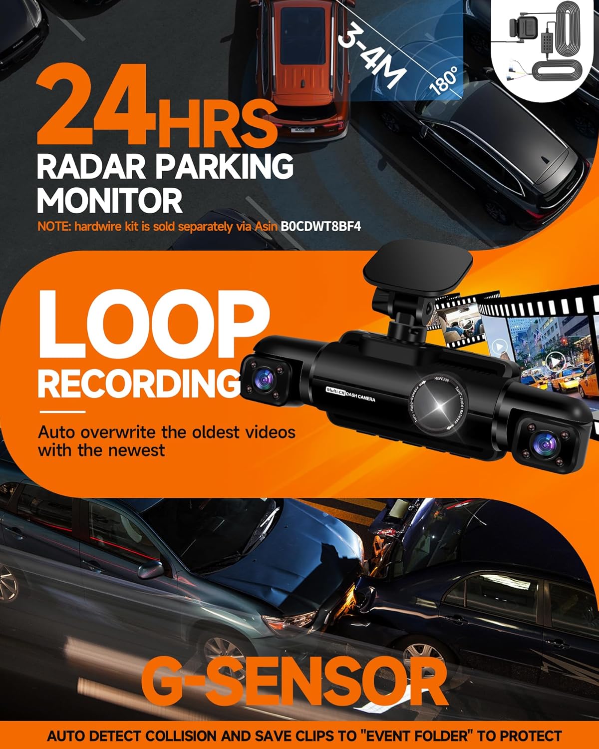 4 Channel Dash Cam Front and Rear  3K+3*1080P Dash Camera for Cars  Free 64GB Card  360° Car Video Recorder  5GHz WiFi GPS  Voice Control  CPL Filter  WDR Night Vision  24H Parking Mode(N700)