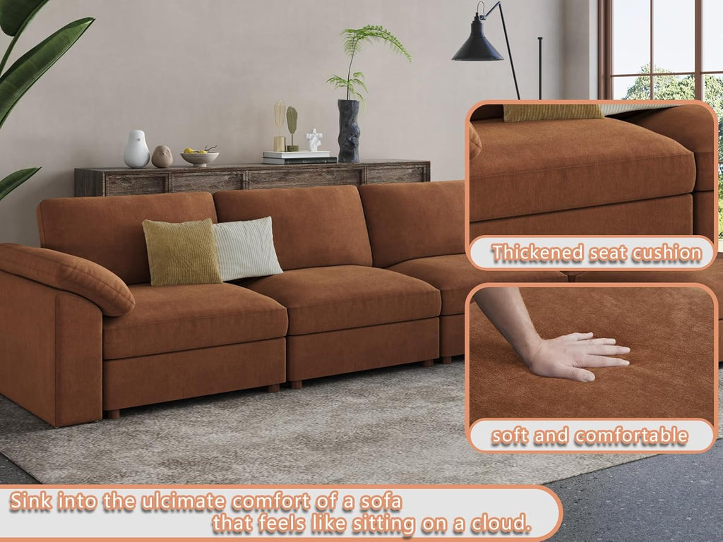 EASE MOOSE Oversized Modular Sectional Sofa with Ottoman, Modern Luxury Wide Deep Modular Couch, U Shaped Couch for Big Spaces Living Room, Brown