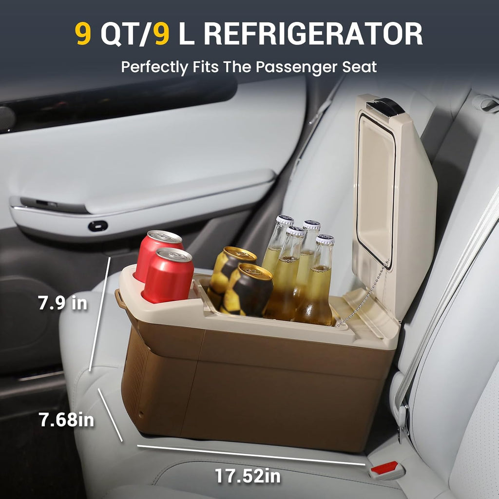 ICEROVER 12V Portable Car Refrigerator Cooler/Warmer 8 Quart (9L) Car Fridge 40~140℉,12 V110V-220V, Electric Compact Camping Cooler Thermoelectric 12V Small Fridge for RV,Camping (Brown)