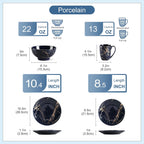 LOVECASA Porcelain Dinnerware Sets for 4, 16 PCS Plates and Bowls Set, Color Glaze with Gold Plate Dish Set, Dinner Sets with Dinner Plates, Dessert Plate, Bowls and Mugs, Dark Blue