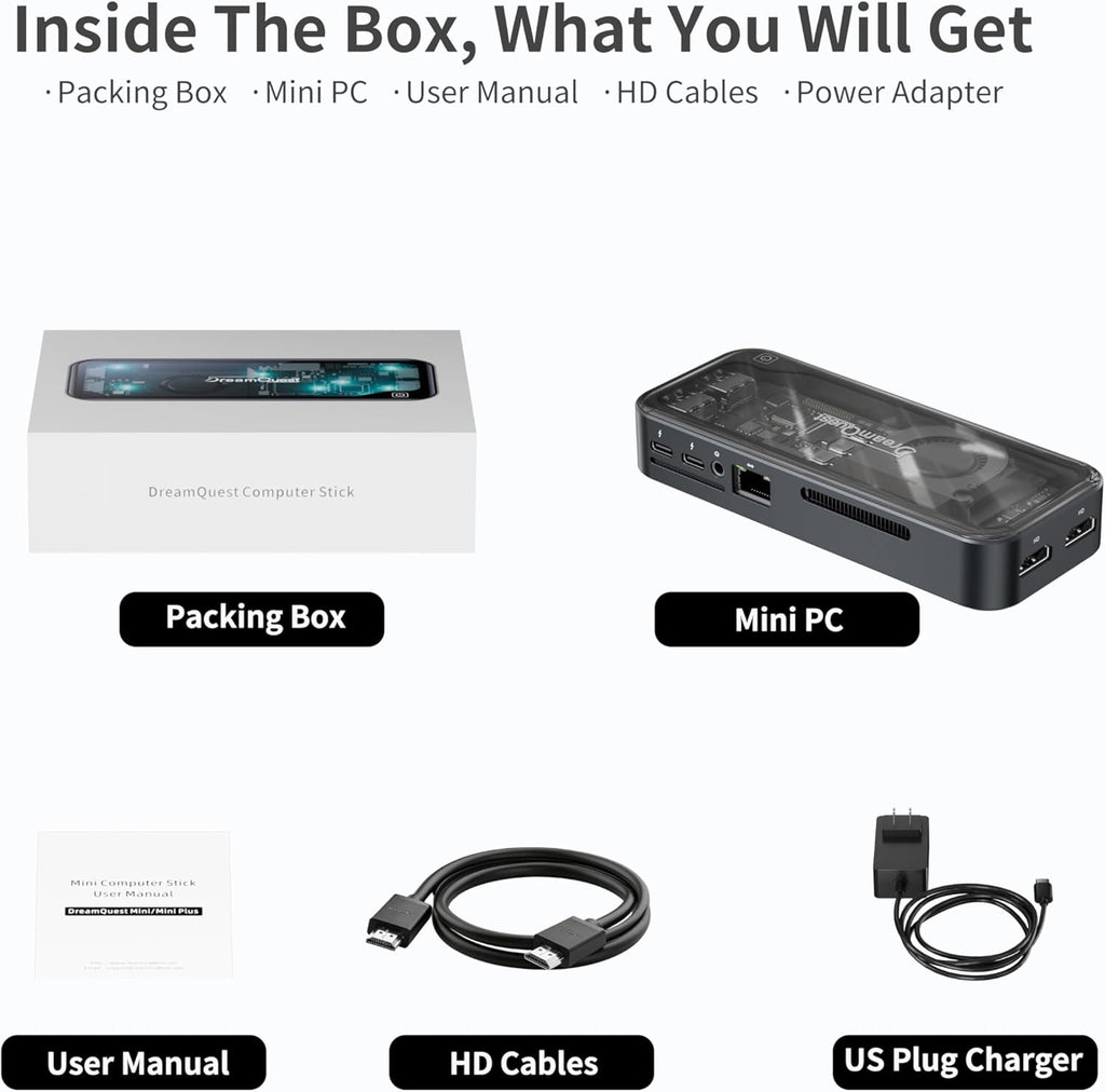 DreamQuest Mini Plus Mini PC Windows 11 Pro Preloaded  Intel N95 (Up to 3.4GHz)12GB DDR5 512GB SSD Mini Desktop Computers   2*USB C  2*HDMI  4*USB 3.2  LAN WiFi 6  Bluetooth5.3  Support 4K 60Hz