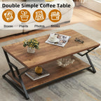 HOMISSUE Coffee Table, Rustic Rectangle Coffee Table with 2-Tier Storage, Engineered Wood Center Table with Open Shelves, Minimalist Coffee Table for Living Room, 47 Inch, Oak Brown