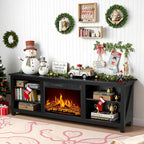AMERLIFE Fireplace TV Stand, Wood Texture Entertainment Center with 23'' Electric Fireplace, Farmhouse Entertainment Stand Media TV Console for TVs Up to 80'', 70 inches, Black