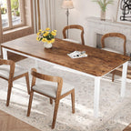 IDEALHOUSE 79" Dining Table for 6-8 People, Modern Rectangular Kitchen Table with Sturdy Metal Legs, Large Wood Farmhouse Dining Room Table for Home Office, Conference, White & Retro