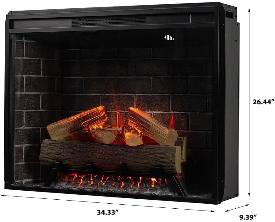 Modern Ember Uptown 33" Smart Electric Fireplace Insert with Remote Control, Compatible with Alexa - 1,000 Sq Ft Electric Heater with Realistic Flames and Log Set
