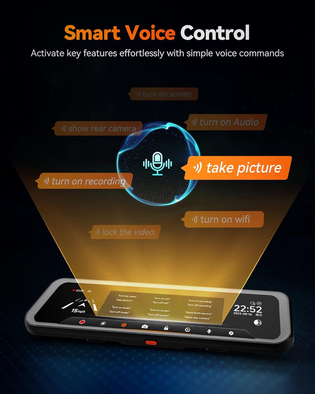 WOLFBOX G900 Tripro Cabin Version 3 Channel 4K Rear View Mirror Camera 8MP STARVIS IMX678 Night Vision 4K+1080P+2.5K Front Inside and Rear Mirror Dash Cam 5.8GHz WiFi Voice Control Includes 256GB Card