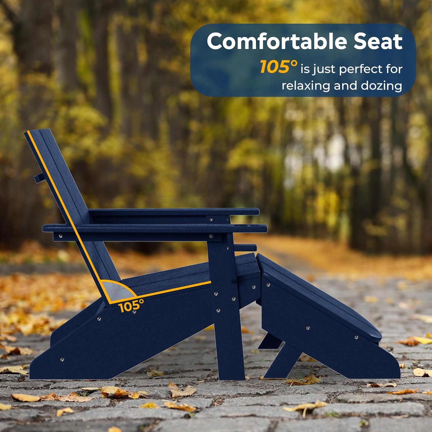 Costaelm Fire Pit Chairs, Outdoor Chair HDPE Adirondack Chair, Modern Patio Porch Chair, Front Porch Backyard Deck Outside Chairs (Set of 2), Navy Blue