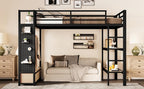 Bellemave Full Size Metal Loft Bed Frame with Wardrobe and Storage Shelves, Loft Bed with Pegboard and Drawers, Space-Saving Loft Bed Frame with Full-Length Guardrails, Black