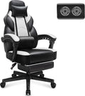 Meilocar Big and Tall Gaming Chair for Adults, 330lbs Heavy Duty Computer Chair with Footrest, Video Game Chair, Massage Lumbar Support, Wide Seat High Back Reclining Desk Chair, White