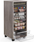 WOPITUES Storage Drawer Cart, Mobile Storage Cabinet, Makeup Storage with 10 Large Clear Drawers, Utility Wooden Rolling Cart on Wheels, for Cosmetic, Art Craft, Office Supplies, Toy, Grey