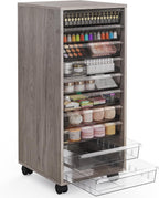 WOPITUES Storage Drawer Cart, Mobile Storage Cabinet, Makeup Storage with 10 Large Clear Drawers, Utility Wooden Rolling Cart on Wheels, for Cosmetic, Art Craft, Office Supplies, Toy, Grey