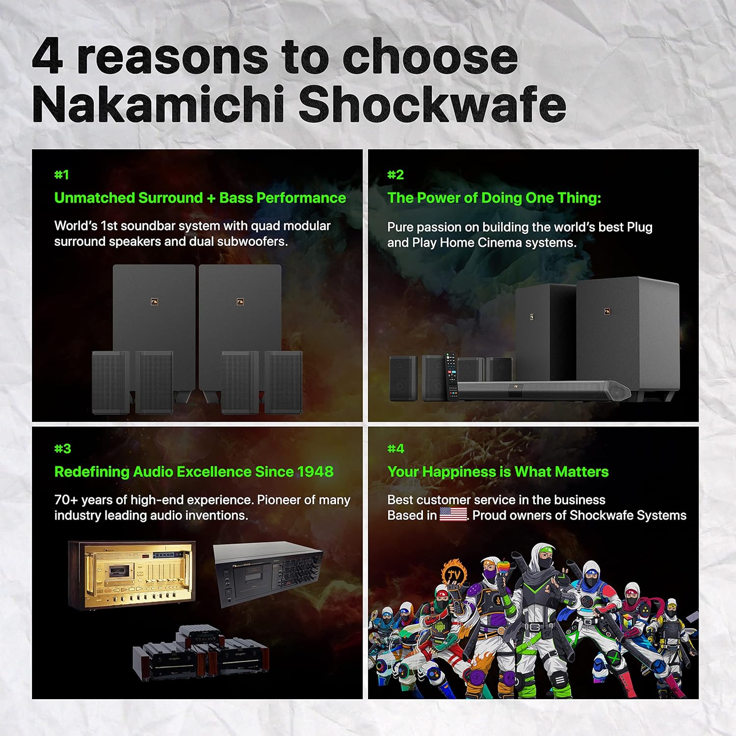 Nakamichi Shockwafe Ultra 9.2.4 Channel Soundbar System with Dolby Atmos/DTS:X  Dual 10" Subwoofers  4 Rear Surround Speakers  1300 Watts Max Output Power