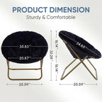 DUMOS Comfy Saucer Chairs Cozy Faux Fur Soft Lounge Cute Folding Bedroom Living Room Seat Flexible Reading Foldable Seating for Kids Adults Thick Padded Metal Frame Modern for Home Office, Black