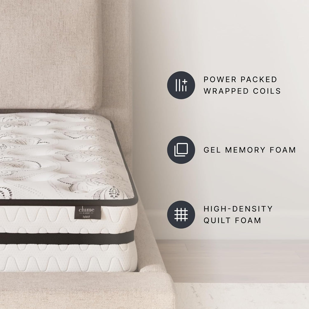 Signature Design by Ashley Full Size Chime 10 Inch Medium Firm Hybrid Mattress with Cooling Gel Memory Foam for Pressure Relief, Fiberglass Free, Mattress In A Box