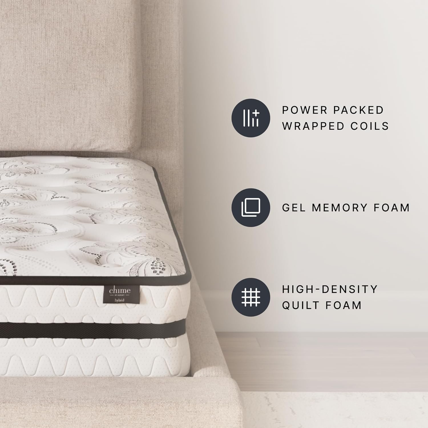 Signature Design by Ashley Full Size Chime 10 Inch Medium Firm Hybrid Mattress with Cooling Gel Memory Foam for Pressure Relief, Fiberglass Free, Mattress In A Box