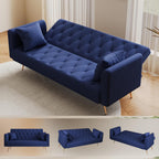 Anwick 72" Modern Velvet Sofa Bed Futon,Convertible Folding Sleeper Bed Couches with 3 Adjustable Backrests,Tufted Recliner Loveseat with Golden Chrome Legs for Small Living Room Office (Blue)