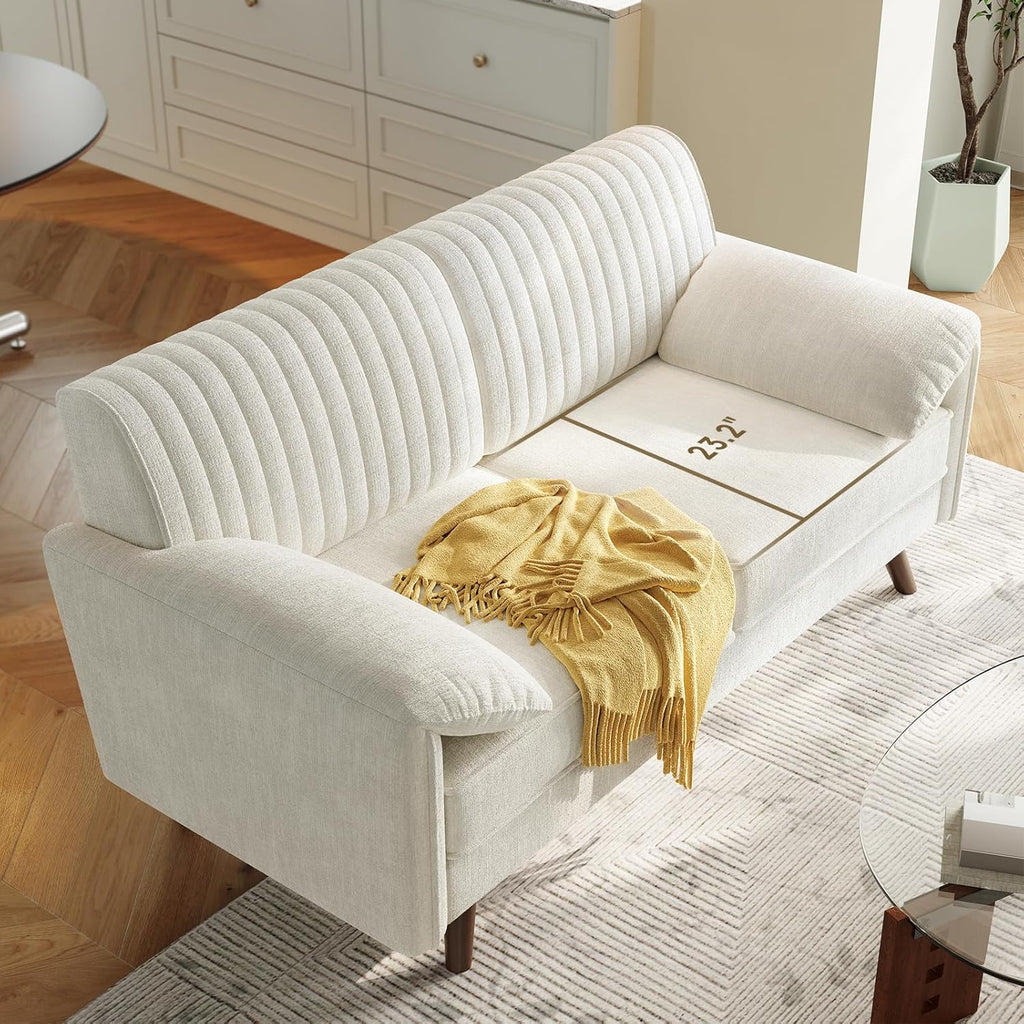 ONBRILL 64.5" Loveseat Sofa, Chenille Loveseat Couch for Living Room, 23.2" Deep Seat Love Seat with Padded Arms, Comfy Modern Small Couches for Bedroom, Small Spaces, Dorms, Office, Beige