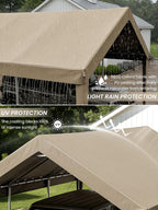 12 x 20 Ft Carport Replacement Cover, Heavy Duty Outdoor Car Tarp Canopy, Waterproof & UV Protected Tear Oxford Tarp with Ball Bungees (Frame is Not Included)