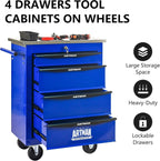 4-Drawer Rolling ToolChest, Blue & BlackModular Tool Box withWheels, Heavy-DutyRolling Tool Cabinet forGarage & WorkshopStorage