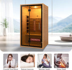 2 Person Red Light Far Infrared Sauna for Home 1750W/110V Canadian Hemlock Dry Indoor Saunas with LCD Panel Control Bluetooth Speaker Panoramic Tempered Glass