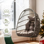 RADIATA Outdoor Egg Chair Without Stand, Foldable Durable Rattan Wicker Hanging Swing Basket, 350 Lbs Heavy-Duty Hammock Chair with Cushion for Patio Balcony Garden Ceiling or Tree Mount, Dark Gray