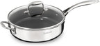 DELUXE Hybrid Ceramic Nonstick 3.7 Qt Deep Sauté Pan with Lid, Stainless Steel Skillet with Stay-Cool Handles, Dishwasher and Oven-Safe, PFOA Free Deep Frying Pan, Compatible with All Cooktops