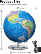 SOUNDANCE 13 Inch World Globe with Stable Heavy Metal Base, Educational Globe for Kids Learning, Large Globes Lamp with Colorful HD World Map Details, Constellation