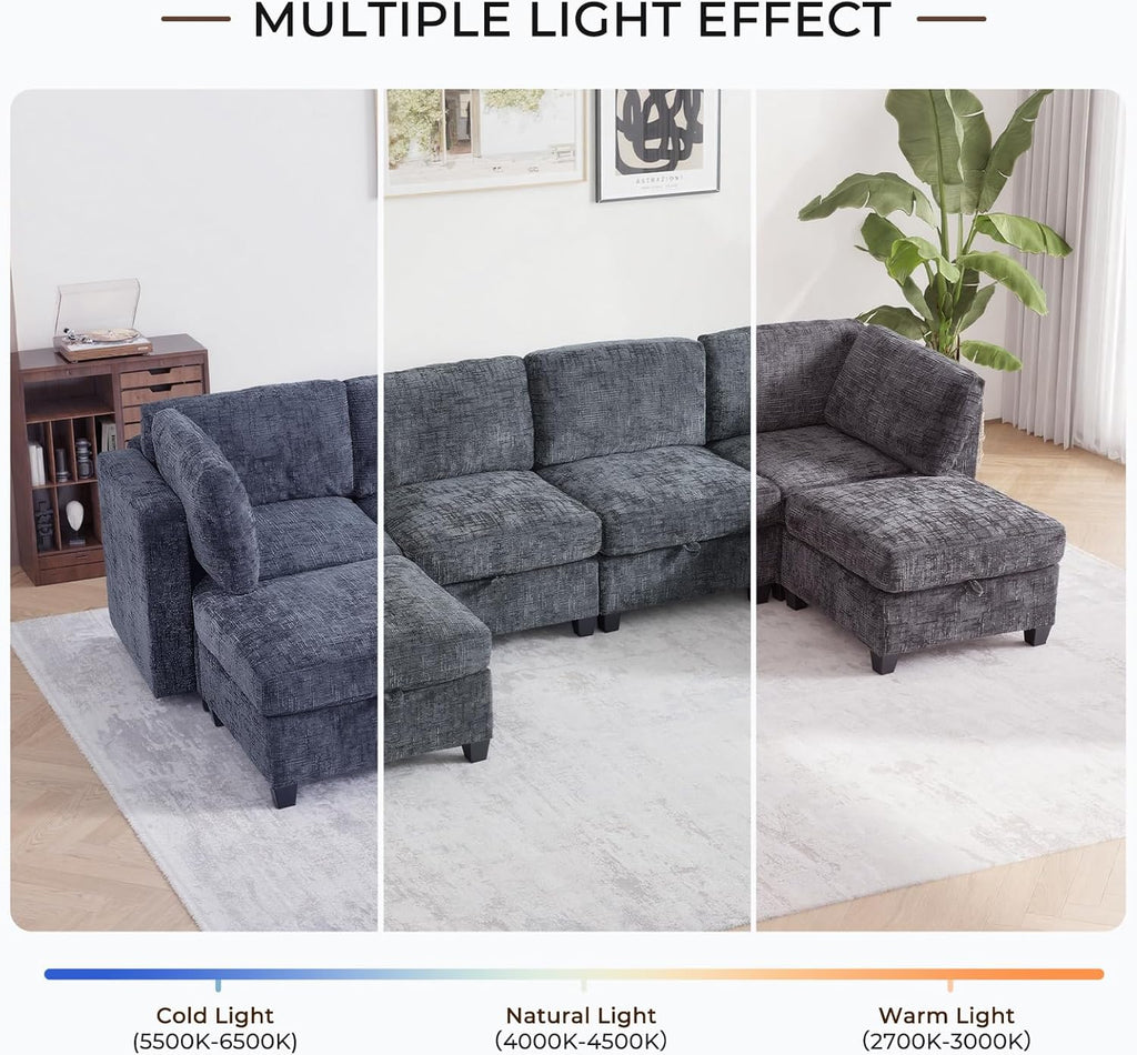 128" Oversized Modular 6 Seater Sofa with Removable Covers and Storage, Convertible U, L-Shaped and Sleeper Sectional, Modern Sectional Couch with Movable Ottoman for Living Room, Apartment, Gray