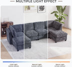 128" Oversized Modular 6 Seater Sofa with Removable Covers and Storage, Convertible U, L-Shaped and Sleeper Sectional, Modern Sectional Couch with Movable Ottoman for Living Room, Apartment, Gray